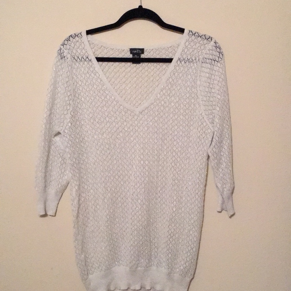 Long Sleeve Sheer White & Sliver Top